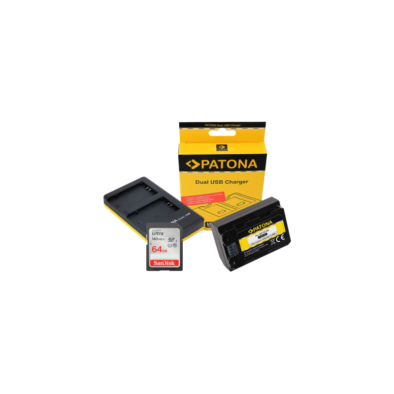 PATONA KIT BATTERIE & CHARGEUR + SANDISK CARTE SD 64GB